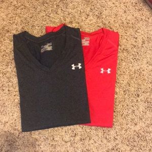 Lot of 2 UA ladies v-neck shirts